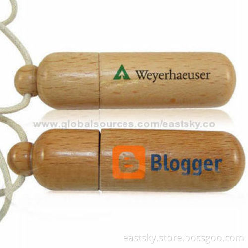 Wood Pill Style USB Flash Drive, USB2.0 Interface, USB3.0 for Option, OEM Services are Welcome